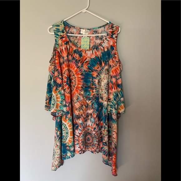 NWT Colorful Cold Shoulder Tunic Top - Picture 1 of 7